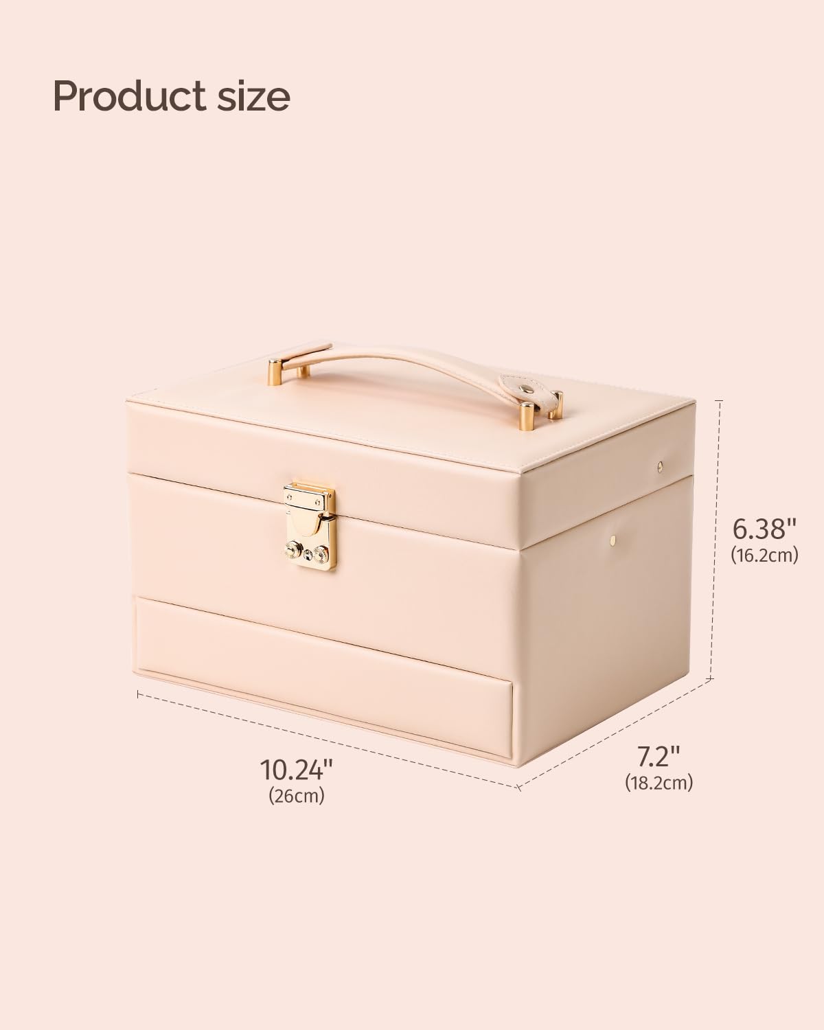 CASEGRACE Schmuck-Organizer-Box, 3-lagig, Leder, Schmuck-Aufbewahrungsbox mit tragbarem Schmucketui, herausnehmbares Schmucktablett, Aufbewahrung für Zuhause und Reisen, Geschenk für Frauen (Rosa)