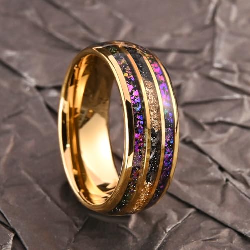 Tungsten Carbide Rings for Men Women 8mm Inlaid Nebula Opal and Gold Foil Men's Engagement Wedding Bands Fashion Luxury and High Polish2