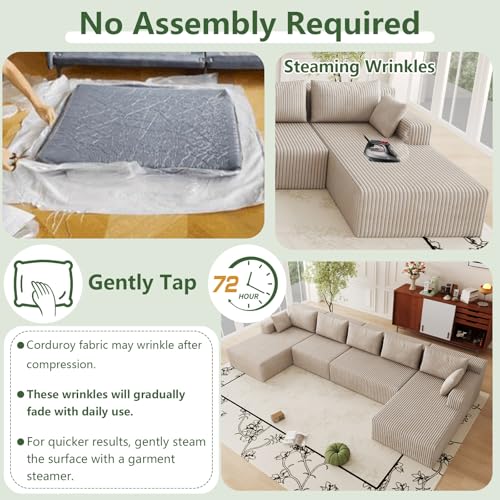 Image of 160 inch Modular Sectional Sleeper Sofa, Boneless Cloud Couch for Living Room, U Shaped 3 Seat Sofa with Deep Seat, Free Combination, Couch in a Box, No Assembly Required (Camel)