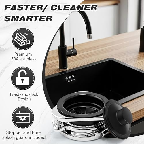 Image of Garbage Disposal Flange Kit, Fit 3 1 /2 inch Sink Drain Hole, Black