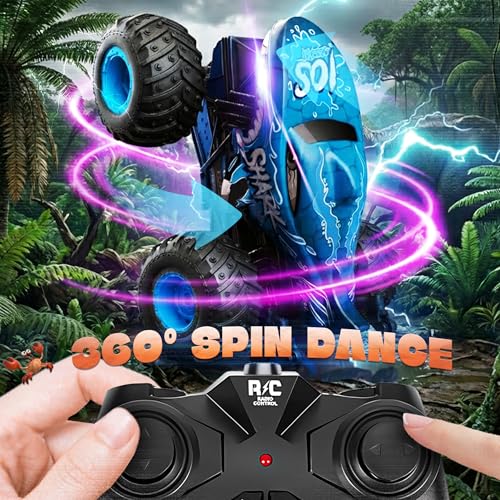 Image of BEZGAR Monster Truck Toys - Remote Control Monster Truck with Light & Music, Dinosaur Toys for Kids, 1:20 Scale RC Truck with 360 Spins and Drifting, Remote Control Car for Boys (Blue)