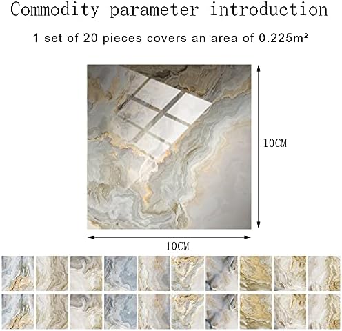 HORIWE Marble Tile Stickers for Kitchen Bathroom Backsplash PVC Waterproof Oil Proof DIY Self Adhesive New Wall Stickers Home Decor 4x4 Inches 20pc