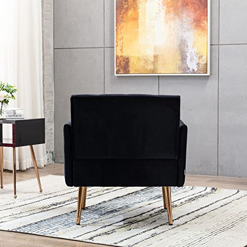 Olela Velvet Accent Chair With Arms For Living Room, Modern Tufted Single Sofa Armchair With Gold Metal Legs Upholstered Reading Club Chair For Bedroom Office Decorative (Black - Velvet Smooth Back) #TOP4
