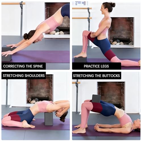 2 blocs de yoga, 23 x 15 x 7,5 cm, EVA pour femmes et hommes, noir – Image 4