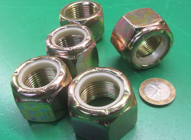 Grade 8 Zinc Yellow Chromate Plated Nylon Insert Locknuts 1"-14 Thread x 1-7/16" W x 1-3/64" H 5 Pcs