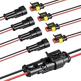 RED WOLF 16 AWG 2 Pin Waterproof Connector, Automotive Electrical Wire Connectors, 2 Wire Connector Harness Male and Female Plug Socket for Cars Truck Motorcycle Marine Boats - 5 Kits (2 Pin)