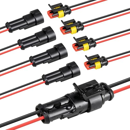 RED WOLF 16 AWG 2 Pin Waterproof Connector Automotive Electrical Wire Connectors 2 Wire Connector Harness Male and Female Plug Socket for Cars Truck Motorcycle Marine Boats - 5 Kits (2 Pin)