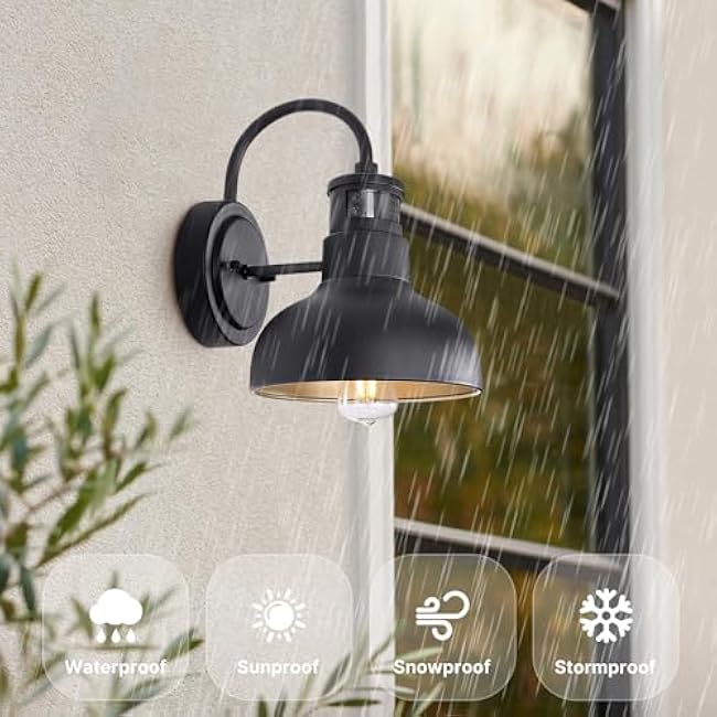 7in Dome Motion Sensor Outdoor Barn Light Wall Mount Dusk to Dawn Exterior Small Gooseneck Lightinging Fixture Black Garage Gooseneck Porch Wall Sconce 2 Pack Farmhosue Barn Lights Outside