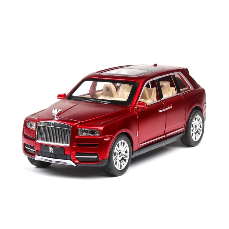 Image of Kids Model 1:24 RR Cullinan Die Cast Metal Car Pull Back Action Opening Doors with Realistic Engine Sound Lights Toy Car Gift for Boys - Red