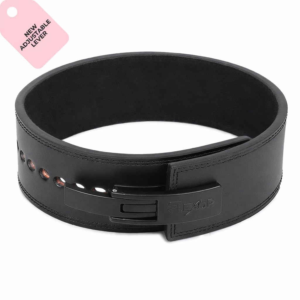 Flexor Adjustable Lever Weightlifting Belt | 10mm Premium Leather | Micro-Adjust Lever Buckle | Powerlifting, Powerbuilding, Bodybuilding & Gym Training Belt for Squat & Deadlift (Men & Women) (Black, M)-image-7