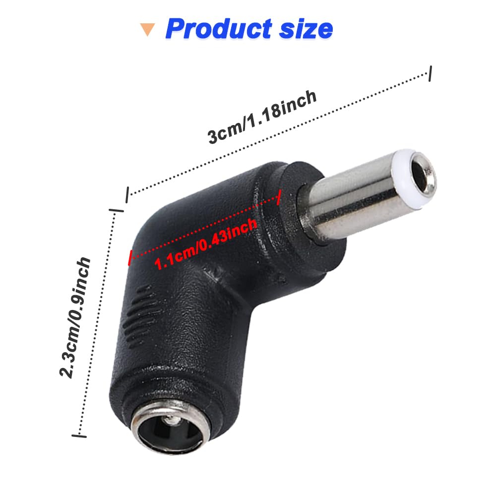 Adapter konwertera zasilania DC, kąt prosty 90 stopni 5,5 x 2,1 mm żeński na 5,5 x 2,5 mm męski DC wtyczka jack zasilania do laptopa, kabel DC (10 sztuk)