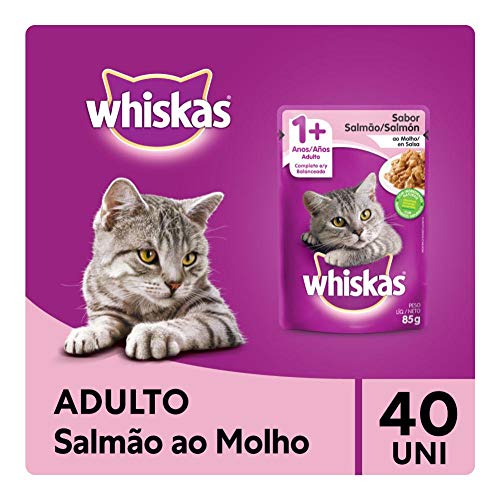 Kit Ração Úmida Whiskas Sachê Salmão ao Molho paragatos Adultos 40x85g