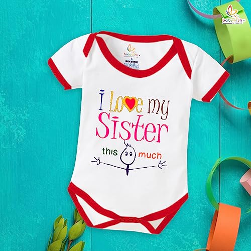 Image of baby wish RakshaBandhan Romper for Kids Rakhi Bodysuit Brother Sister Matching dress my 1st rakshabandhan gift Half Sleeve Unisex Romper Red Romper I LOVE BROTHER