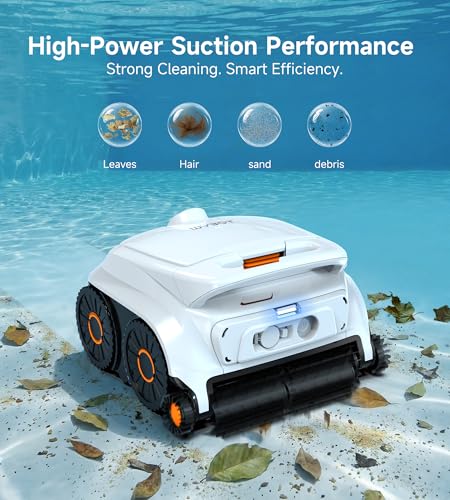 Image of (2026 NEW) WYBOT Cordless Robotic Pool Vacuum, Six-Roller Brush, Edge to Edge Cleaning High Obstacle Crossing, Lightweight Pool Cleaner (White & Orange)