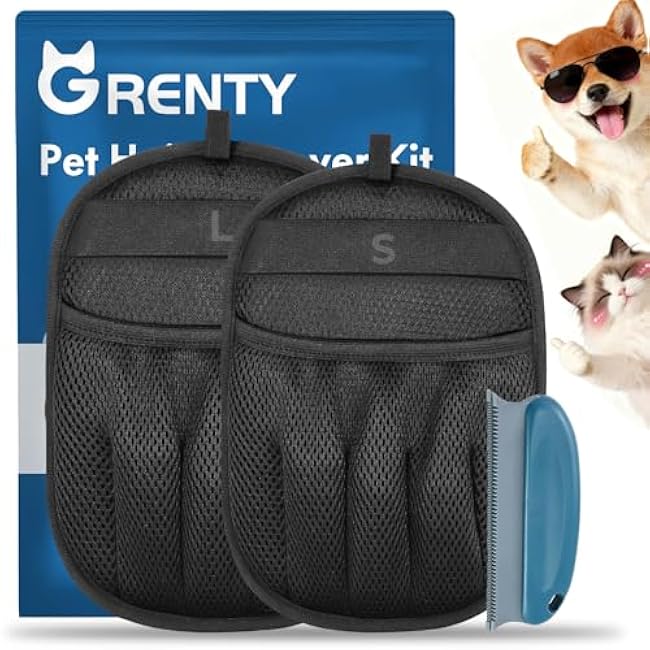 GRENTY Magic Brush Pet Hair Remover (2 Pcs), Upgraded Five-Finger Electrostatic Pet Hair Removal Gloves, Dogs & Cats Pet Hair Removal Tools for Clothing, Carpet, Sofa Gaps, Car Seat-aLzwsun3
