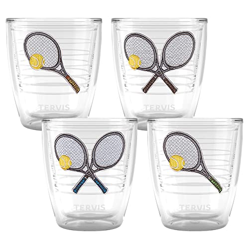 Tervis Tennis Clay Court Collection Made in USA Double Walled Insulated Tumbler Travel Cup Keeps Drinks Cold & Hot, 12oz - 4pk, Assorted