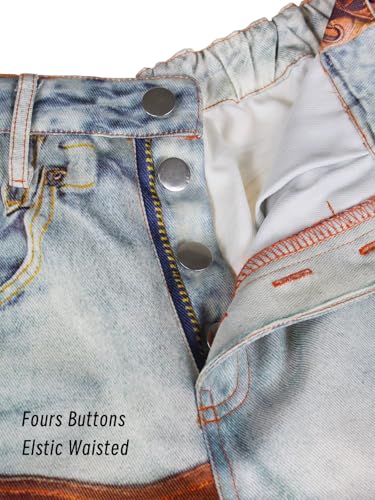 Angsuttc Wide Leg Lounge Pants for Women Color Block Faux Denim 3D Digital Printed Pant Elastic Faux Jean Brown L4