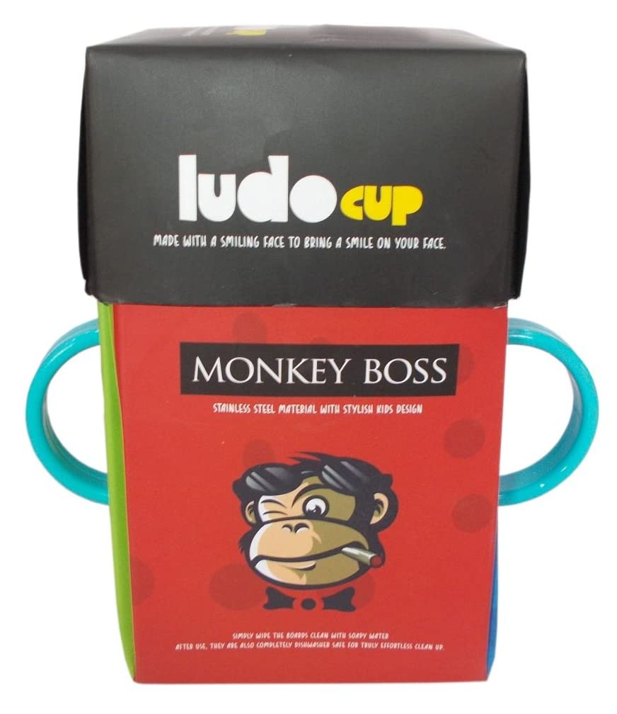 Kotak Sales Ludo Game 300ML for Kids Double Wall Inner Stainless Steel Mug Food Grade Two Handles Lid Toy Cartoon Shape Hot Cold Drinks Shakes Milk Gift for Boys Girls (Sky Blue)