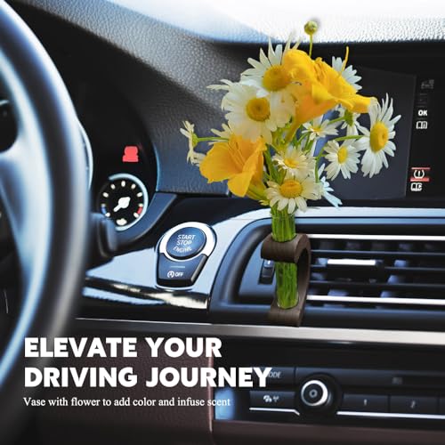 Image of Little Glass Flower Vase Air Vent Clip, Car Flower Vent Clip, Cars Vase Vent Clip Plant Holder, Universal Auto Interior Wooden Ornament Decoration Accessories for Women (Black Walnut)