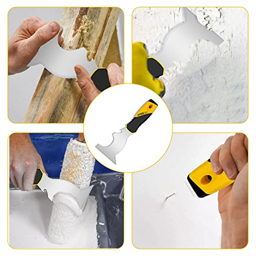 10 In 1 Painter's Tool And 2" Stiff Putty Knife Scraper- Soft Grip Handle With Stainless Steel Blade For Wood, Drywall Finishing, Plaster Painting Scraping, Decals & Wallpaper #TOP5