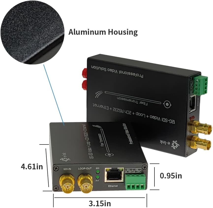 12G-SDI Fiber Converter with 10/100/1000M Ethernet, Full Digital Non-compression Broadcast Level Transmission, 2Ch RS485 Tally and Loop Output, Supports 4K*2K