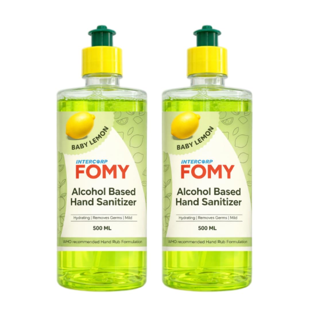 INTERCORP FOMY Hand Sanitizer 500 ml Each (Lemon – Pack of 2) | Disinfectant Liquid | Gentle & Effective Germ Protection