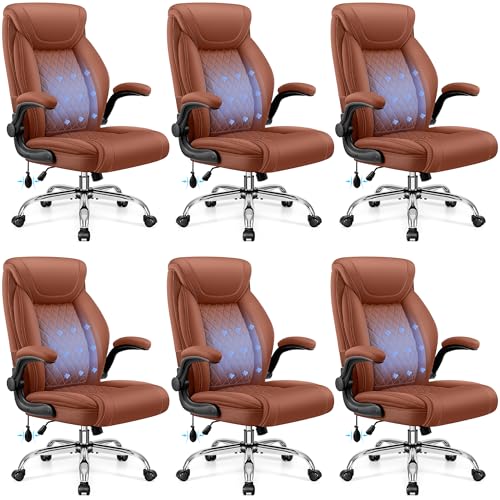 Image of BestGlory Executive Office Chair with Lumbar Support, Big and Tall Ergonomic Computer Desk Chair, Leather Comfy High Back Gaming Chair with Flip Up Arms & Rocking Function for Home Office, Brown