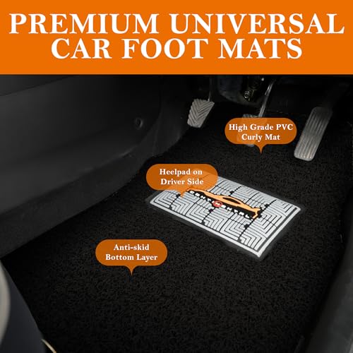 Image of CONTINENTAL [Duramat Curly] Universal Driver Side & Passenger Side Car Mat only - Premium Waterproof PVC Cushions Car Floor Mat for All Cars (Pack of 2 - Full Black).
