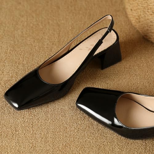 DINTAHA Womens Square Closed Toe Slingback Heels Patent Leather Low Block Heel Pumps2