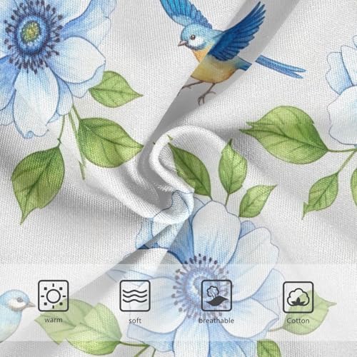 Blue White Flowers Green Leaves Blue Birds Underwear Toddler Girl, Kids Underwear, 2T–8 Years3