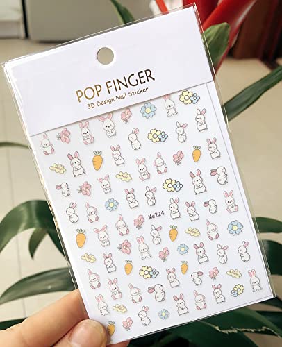 5 Pcs Bunny Nail Art Stickers Easter 3D Self-Adhesive Nail Stickers Decals Cute Bunny Rabbit Designs For Kid Women Nail Art Decoration Diy Manicure Accessories #TOP2