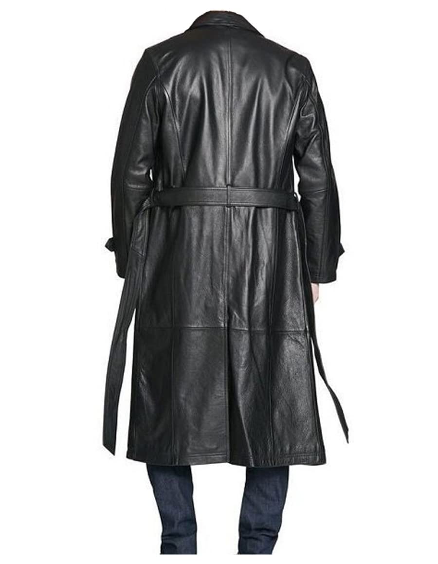 Cappotto da uomo in pelle nera di alta qualità a lunghezza intera trench collare bavero design classico cappotto