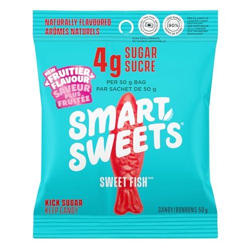 SmartSweets Sweet Fish, Candy with Low Sugar (3g), Low Calorie (130), No Artificial Sweeteners, Plant-Based, Gluten-Free, Non-GMO, Healthy Snack for Kids & Adults, 50g (Pack of 12)