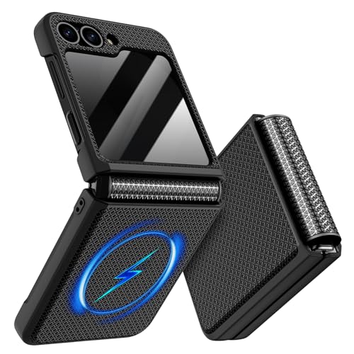 Doeshine für Samsung Galaxy Z Flip 7 FE/Flip 6 [Not für Flip 7] für Mag-Safe mit Scharnierschutz & Privacy Screen Bildschirmschutz Rutschfester Textur Stoßfest Schutzhülle Rugged Case (Schwarz)