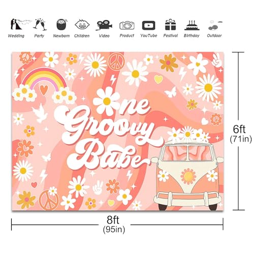 One Groovy Babe Fondo 240x180cm Retro Fiesta 1er Cumpleaños miniatura 3