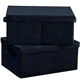 HOONEX Linen Foldable Storage Bins with Lids, 2 Pack, Storage Boxes with Carrying Handles and Sturdy Heavy Cardboard, 16.5' L x 11.8' W x 7.5' H...