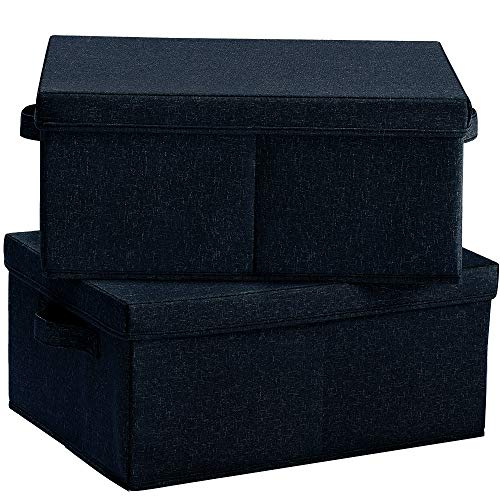 Hoonex Linen Foldable Storage Bins With Lids, 2 Pack, Storage Boxes With Carrying Handles And Study Heavy Cardboard, 16.5" L X 11.8" W X 7.5" H For Toy, Shoes, Books, Clothes, Nursery, Dark Grey #TOP27