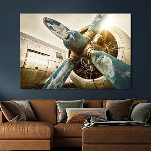 Image of Airplane Canvas Wall Art Vintage Military Aircraft Fighter Jet Prints Poster Living Room Decor 32x48 inch, Large Retro Aviation Plane Propeller Picture Painting Artwork for Bedroom Home Office Decoration