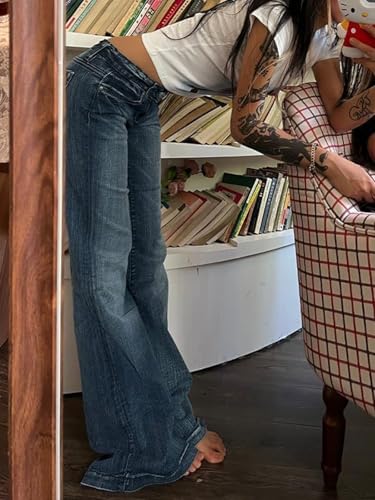 Mxiqqpltky Low Waist Bell Bottom Jeans for Women Y2k Straight Leg Stretch Bootcut Jeans Boyfriend Flare Denim Pants2
