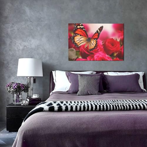 Toile murale poétique de roses et papillons rouges pour la maison - 5