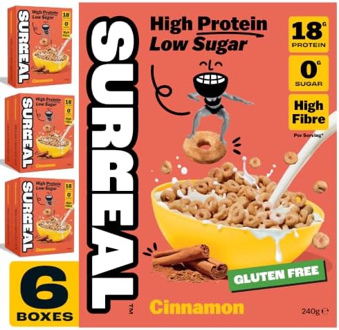 Surreal Cinnamon - Gluten-Free, High Protein, Low Sugar Cereal - Healthy Plant Based Cereal - 15g Protein, 1g Sugar, Vegan - 6 pack