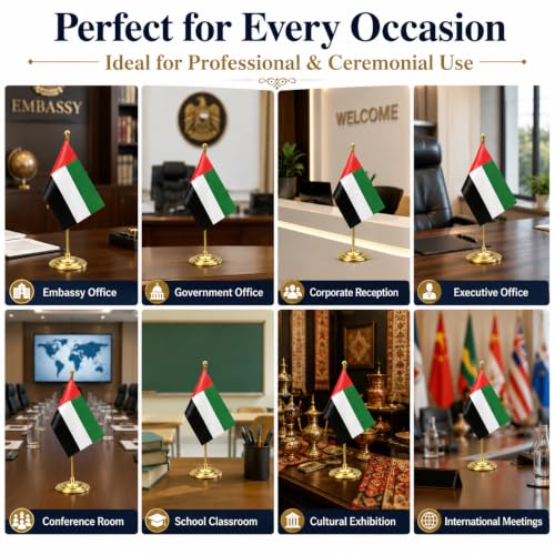 Image of The Flag Company Gold Acrylic Pole with Round Base | Desk Flag for Office, Reception & Home Decor (UAE)