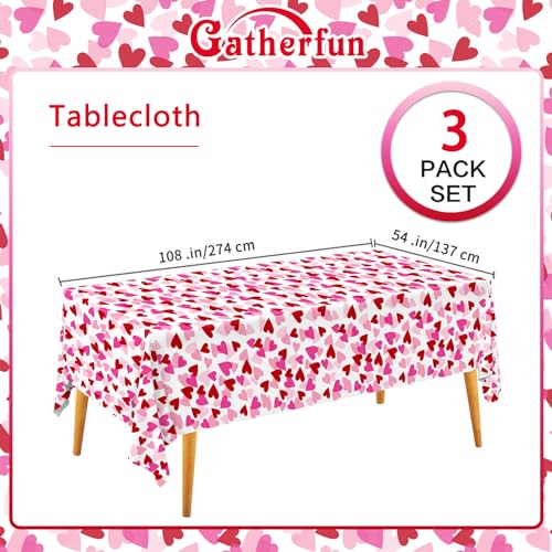 Image of Valentine's Love 3-Pack Tablecloths: Waterproof & Disposable Plastic Covers, 54x108 inch, Romantic Heart-Themed Decorations for Memorable Party Tables