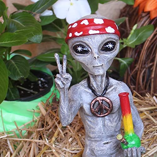 “Hippie And Stoner” Alien Statues Couple Hippie Pot Smoking Marijuana Weed 10 “ H Alien Figurines Shelf Sitters Indoor/Outdoor Funny Home Patio Or Garden Decoration – Set Of 2 (Alien Gray) #TOP3