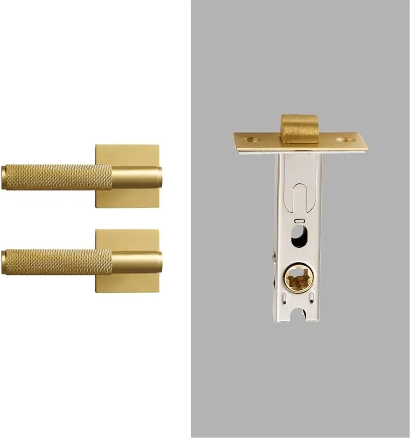 Dooroom Brass Door Knurled Handle Interiror Bedroom Bathroom Lever Lock 1Pcs(Passage-Square-SB)