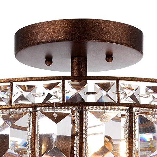Vienna Full Spectrum Ibeza Ceiling Light Semi Flush Mount Fixture 15" Wide Mocha Brown Metal Faceted Clear Crystal Glass Bowl For Bedroom Kitchen Living Room Family Hallway Bathroom House Dining #TOP4
