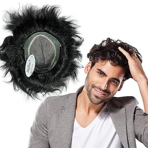 Image of SkyHair 100% Remy Hair Australian Mirage Hair Patch Transparent Poly PU Front and Border, Natural Front Hairline Skin Base for Real Looking Scalp Undetectable Toupee PREMIUM System (Black, 9x6)