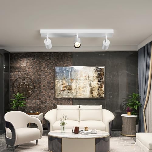 Image of Spotlight Indoor Ceiling LED Light,3 Lights 60W Modern Spot Light Fixtures 4000K White Accent 300Adjustable Picture Painting For Living Room Bedroom Hallway Gallery Flush Mount Directional Lighting