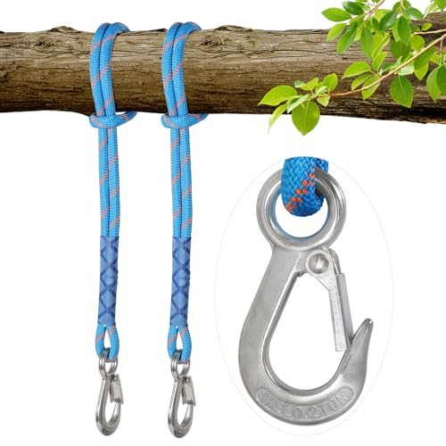 DASKING Lot de 2 cordes de balançoire robustes avec mousqueton de 200 kg – Cordes de suspension pour balançoire d'arbre, hamac, mangeoire à oiseaux suspendue, sac de frappe – Extension en polyester