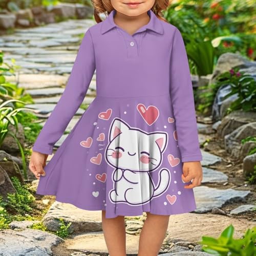 Little Girls Soft Casual Long Sleeve Dresses T-Shirt Size 2-14T Teen Girls Cute Cartoon Print Dress Kids Playwear3